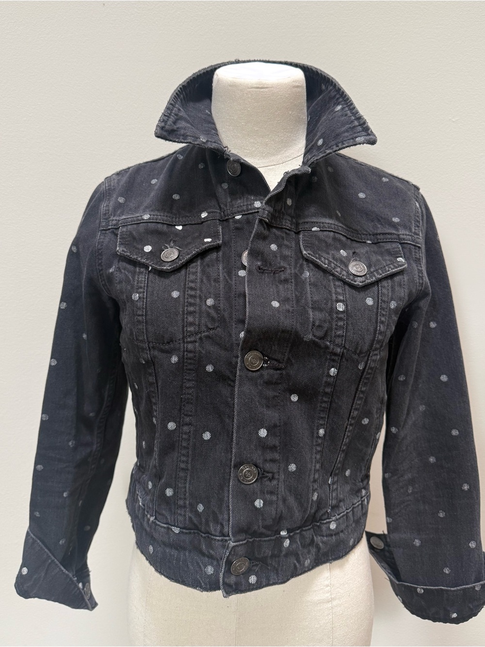Current/Elliott Black Denim Metallic Polka Dot Jacket Size